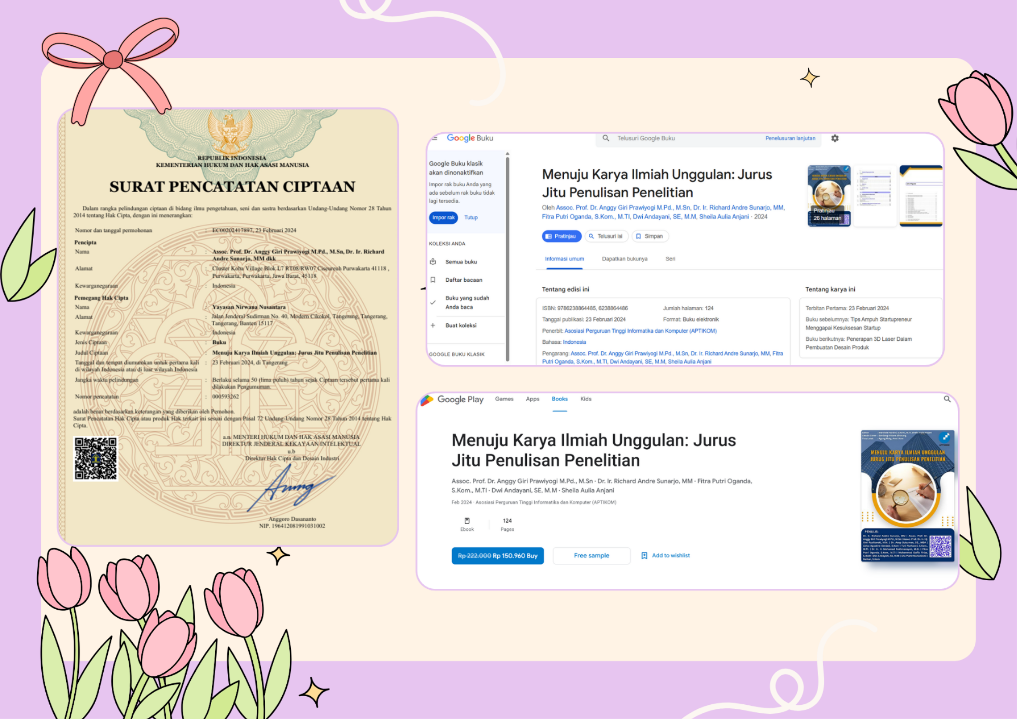 Pink Green and Cream Playful Floral Page Border A4 Horizontal (3).png